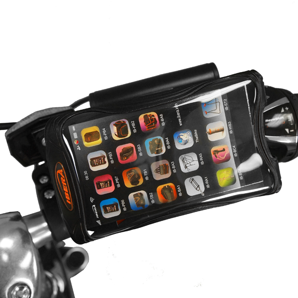 Чехол на руль для телефона с экраном 3.5"-4", черный, с мини-рулем для фары, комп, порт для зарядки.