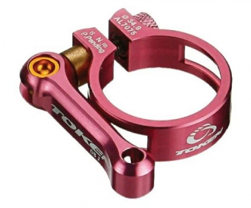 Хомут подседельный ø34.9мм, розовый, АL7075/T6, с эксцентриком, с титановым болтом, 25г. для велосипеда