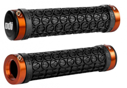 Грипсы 130мм, чёрные с 2 оранжевыми алюм lock-on. для велосипеда