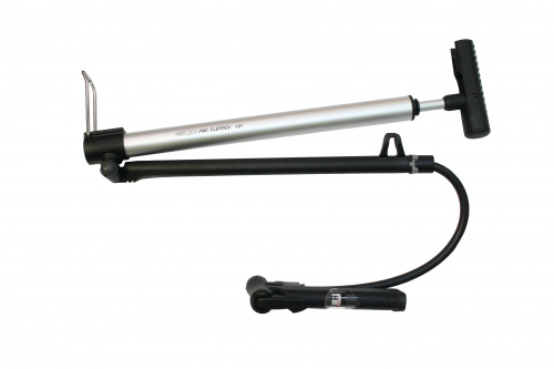 Насос алюм, 160psi(11атм), с манометром, шлангом и подножкой, A/V, F/V, ручка кратон. для велосипеда