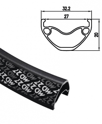 Обод двойной 26", 559х27мм, 32отв, A/V, черный, для ДТ, пистон, Tubeless Ready, 520г. для велосипеда