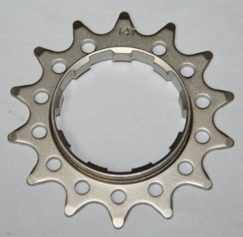 Звезда 14T шлицевая, Cr-Mo, для втулки Single Speed или кассетной втулки, на широком основании для велосипеда