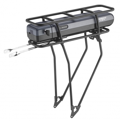  Багажник алюм 26", для электробайка, сварной, отсек под аккум SHIMANO, с прищепкой, черный.  для велосипеда