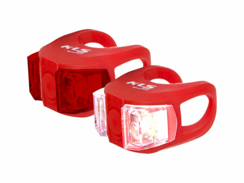 Комплект: фара + фонарь, 2 светодиода, 2 режима, с батарейками, красный корпус.  для велосипедов 