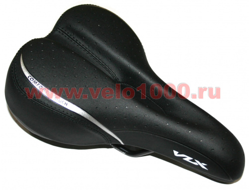 Седло 260x160мм, чёрное, с прорезью, с эластомерами, тиснёное точками, с лого "VLX Comfort Touch". для велосипеда