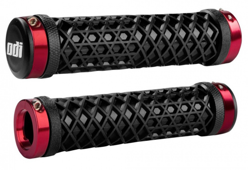 Грипсы 130мм, чёрные с 2 красными алюм lock-on. для велосипеда