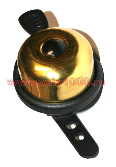 Звонок ø35мм, черно-золотой, латунный, ударного типа, на толстый руль ø22.5-ø31.8мм. 