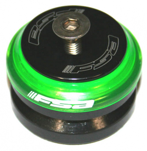 Рулевая колонка интегрированная 1-1/8", зеленая прозрачная крышка, промп 36°х45°, 58г, инд уп. для велосипеда