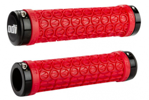 Грипсы 130мм, красные с 2 черными алюм lock-on. для велосипеда