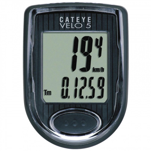 Велокомпьютер "CatEye Velo-5", 5 функций, с одной кнопкой, крепится на вынос руля, черный.