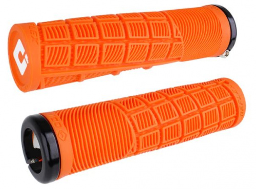 Грипсы 135мм, ø33.5мм, оранжевые с 1 чёрным алюм lock-on и усиленным литым торцом, Medium компаунд. для велосипеда
