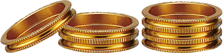 Набор золотых колец на рулевую колонку 1-1/8", "С"-профиль, 5+10+15мм=3шт в инд уп.
