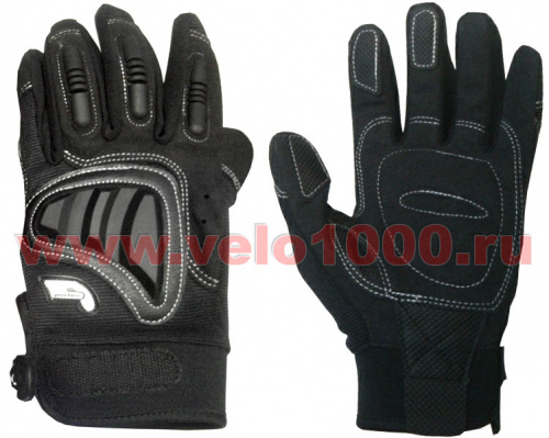 Перчатки полные, XXL, черные: верх-Spandex+силикон защитные накладки, ладонь-полиуретан и гель. для велосипеда