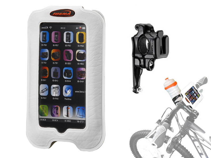 Чехол на руль для телефона с экраном 3.5"-4", белый, с крепежом для флягодержателя, порт для зарядки для велосипеда