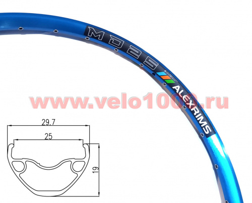 Обод двойной 26", 559х25мм, 32отв, F/V, голубой, для ДТ, пистон, Tubeless Ready, 490г. для велосипеда