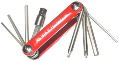 Ключи-шестигранники в ноже 2/3/4/5/6/8мм+2 отвёртки, красные/хром. для велосипеда