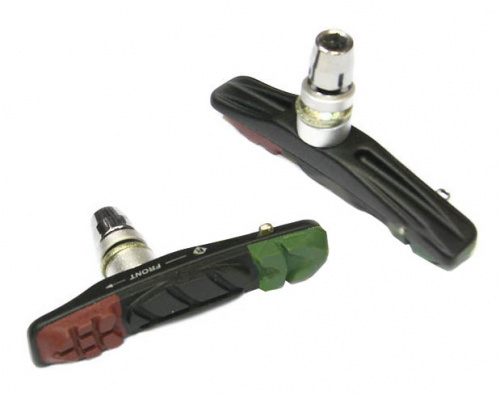 Колодки картриджные для V-brake 72мм, всепогодные, корпус чёрный, коричн-чёрно-зелёные. для велосипеда