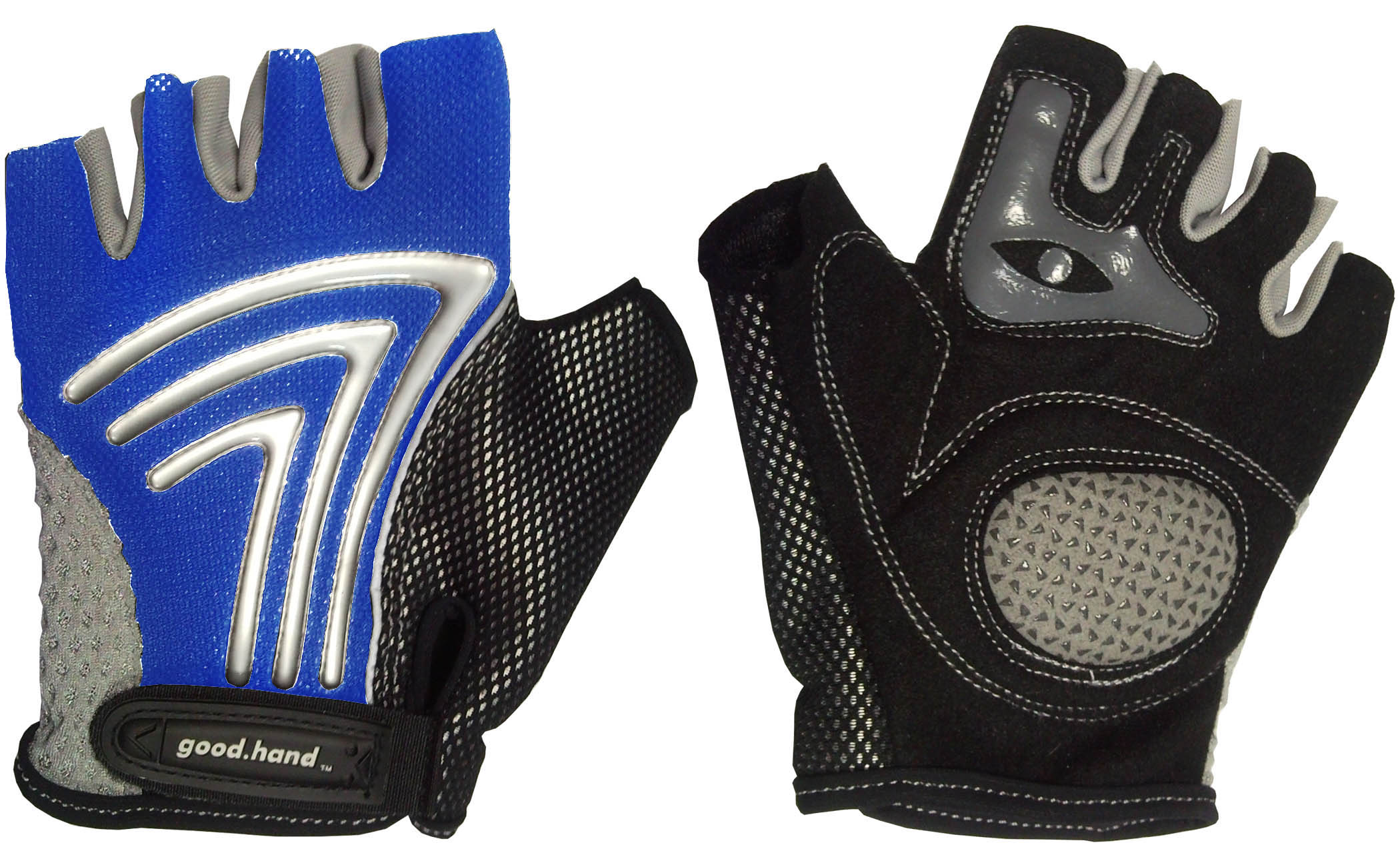 Перчатки с укороч пальцами, M, черно-синие: верх-лайкра 3 стрелки, ладонь-амара+гель подушка+ПУ.