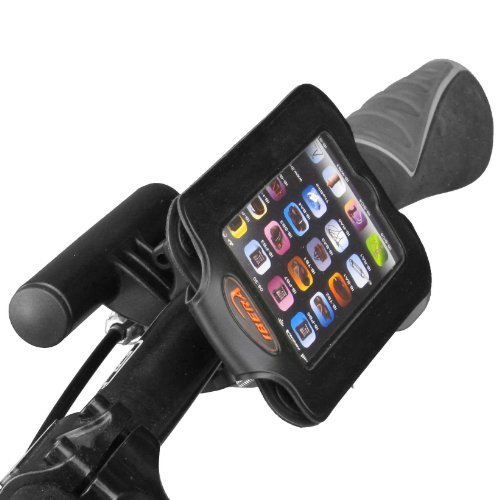 Чехол на руль для телефона с экраном 3.5"-4", черный, с мини-рулем для фары, комп, порт для зарядки.