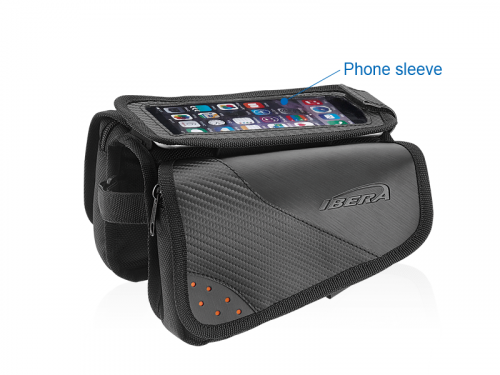 Сумка на раму, "мини штаны" 160x90x120мм, черная, прозрачный карман для телефона 5"-6".  для велосипеда