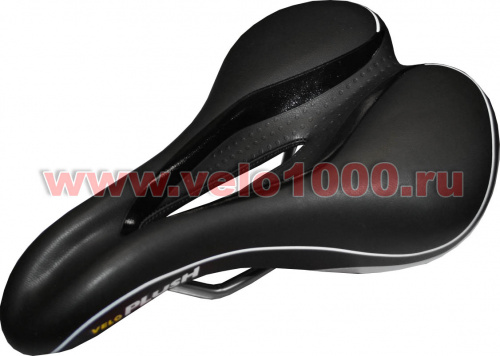 Седло 245x168мм, анатомическое, с отверстием, блестящая черная отделка, с лого "VELO PLUSH". для велосипеда