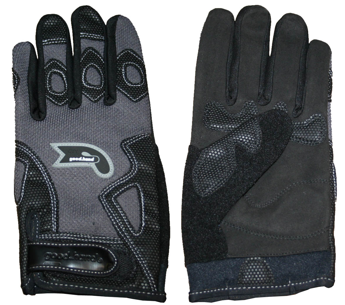 Перчатки полные, M, черно-серые: верх-эластан с защитными накладками, ладонь-микрофибра, летние.
