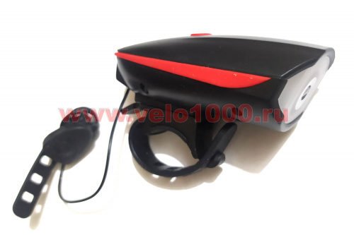 Фара передняя+сигнал 140dB, 250Лм, цвет в асс, USB зарядка, влагозащищенная, инд уп. для велосипедов 
