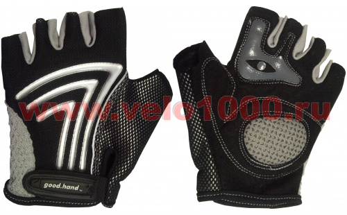 Перчатки с укороч пальцами, M, черные: верх-лайкра 3 стрелки, ладонь-амара+гель подушка+ПУ. для велосипеда