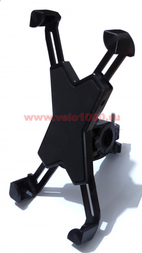 Держатель на руль открытый для смартфона 3.5"-7", Х-площадка, черный, инд уп. для велосипеда