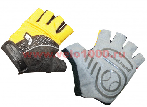 Перчатки с укороченными пальцами, размер L, желтые: верх-лайкра, ладонь-амара+полиуретан. для велосипеда