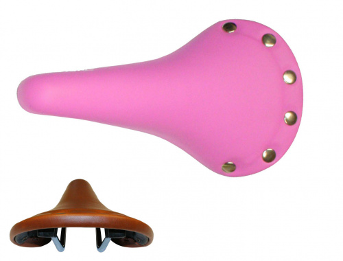 Седло для трека, розовое, с металлическими клёпками, с лого "Velo". для велосипеда