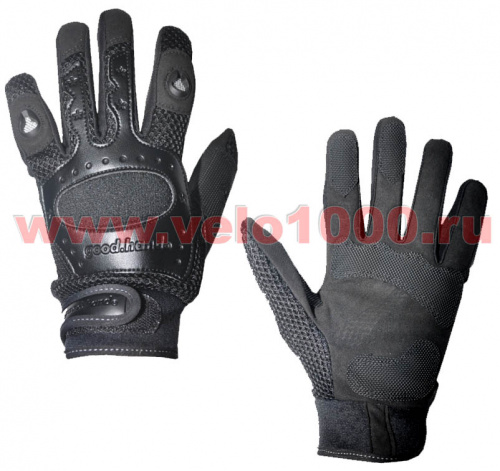 Перчатки полные, M, вентилируемые: верх-эластан с защит накладками, ладонь-микрофибра, чёрные. для велосипеда
